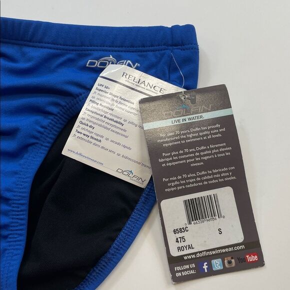 Dolfin Mens Blue/Black Swim Briefs Elastic Edges Blue Sz S - Picture 6 of 6